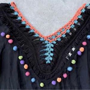 BEACH BY EXIST S/M Swim Coverup Crochet Pom-Poms